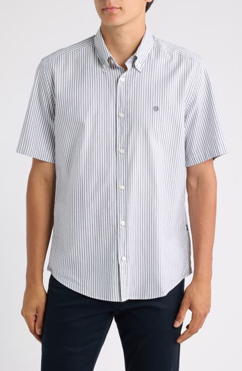 Liam Regular Fit Pinstripe Short Sleeve Button-Down Shirt