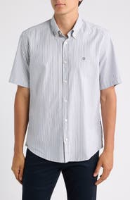 BOSS Liam Regular Fit Pinstripe Short Sleeve Button-Down Shirt