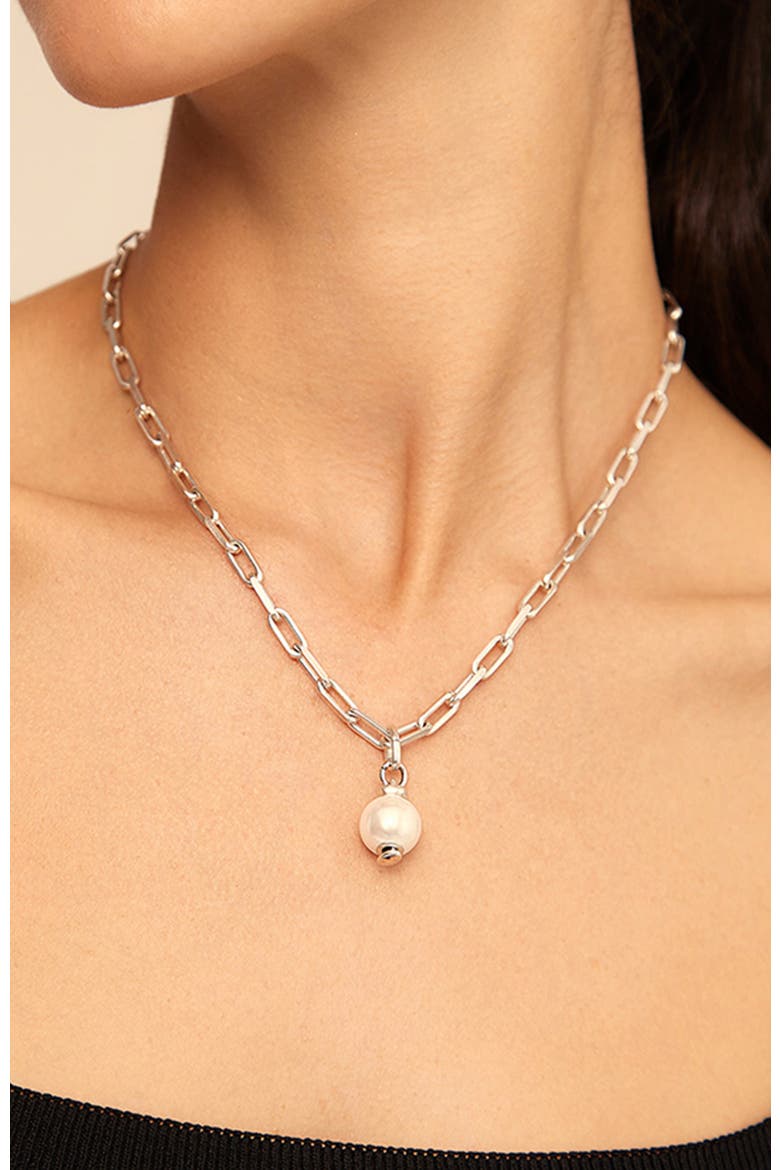 Sterling Silver-Plated Charm with White Pearl, Alternate, color, Silver