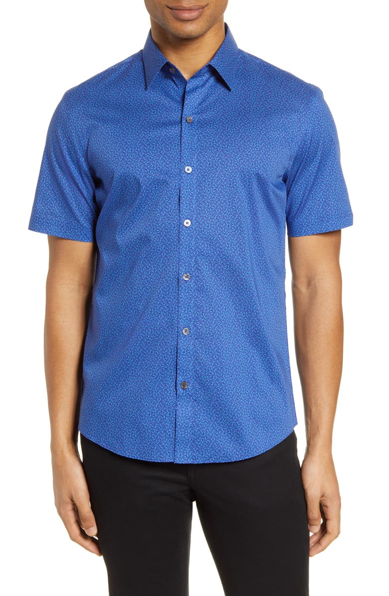 Zachary Prell Perbellini Classic Fit Geo Short Sleeve Stretch Button-Up Shirt, Main, color, 