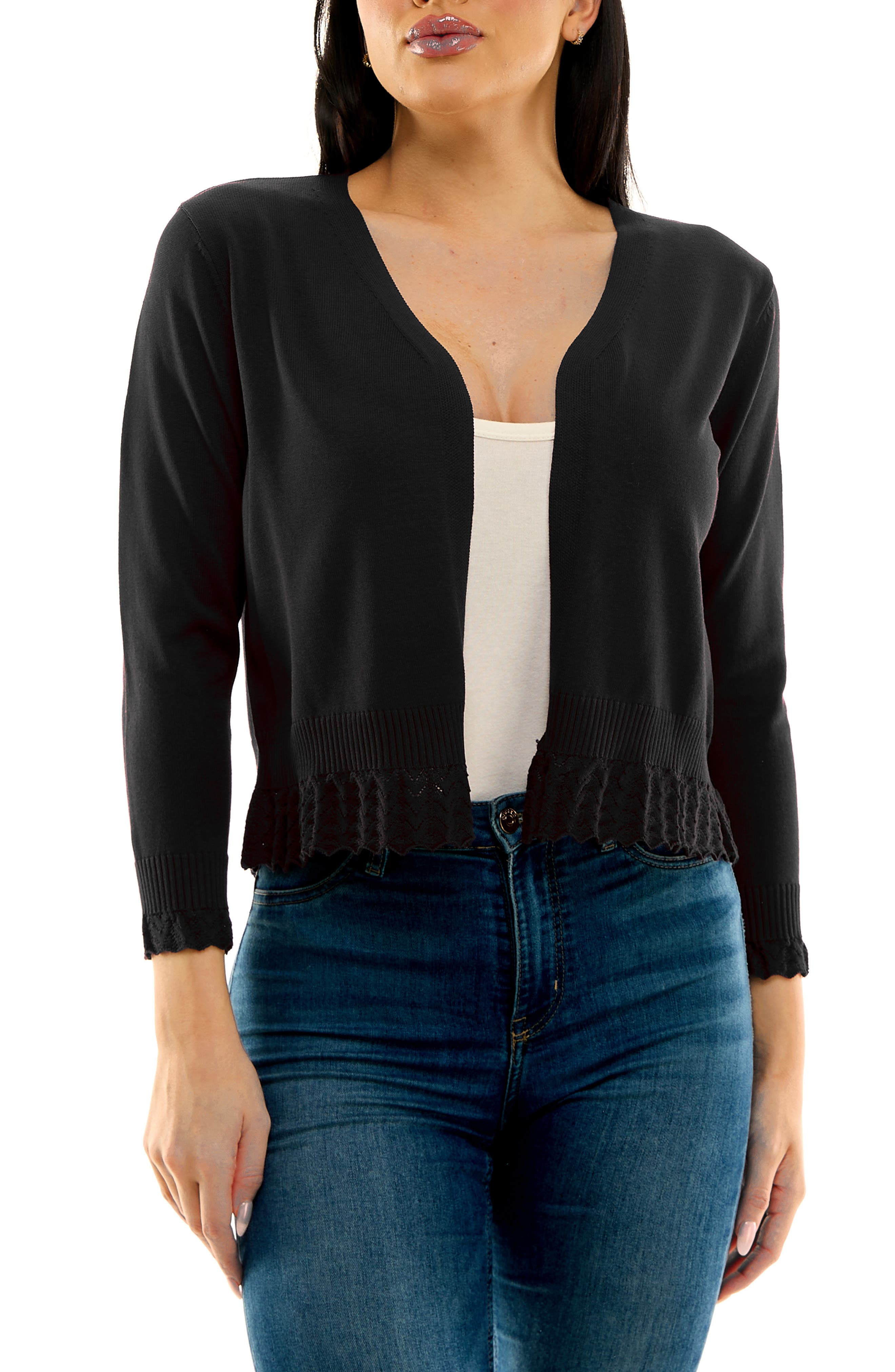 Nina Leonard Ruffle Open Front Knit Bolero