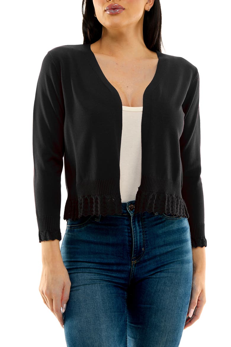 Ruffle Open Front Knit Bolero, Main, color, BLACK