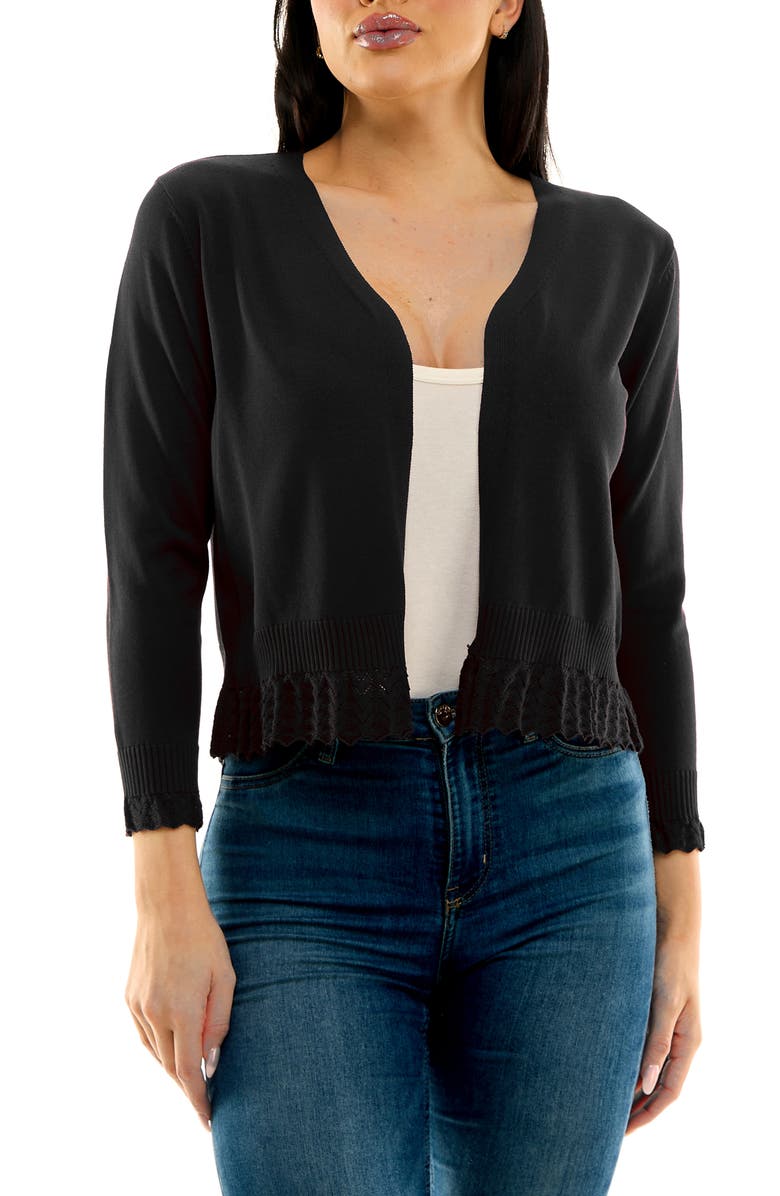 Nina Leonard Ruffle Open Front Knit Bolero, Main, color,