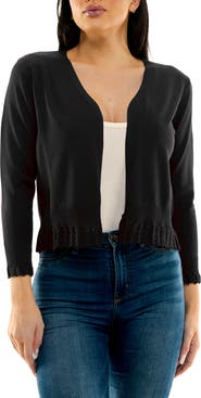 Nina Leonard Ruffle Open Front Knit Bolero