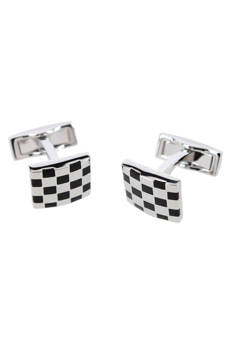 Checker Board Regal Cufflinks, Main, color, Silver and Black
