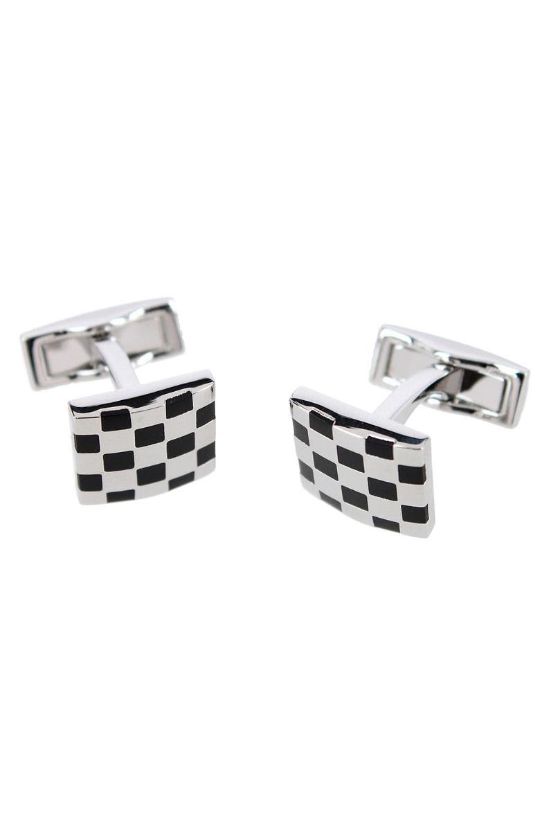 Trafalgar Checker Board Regal Cufflinks, Main, color, Silver And Black