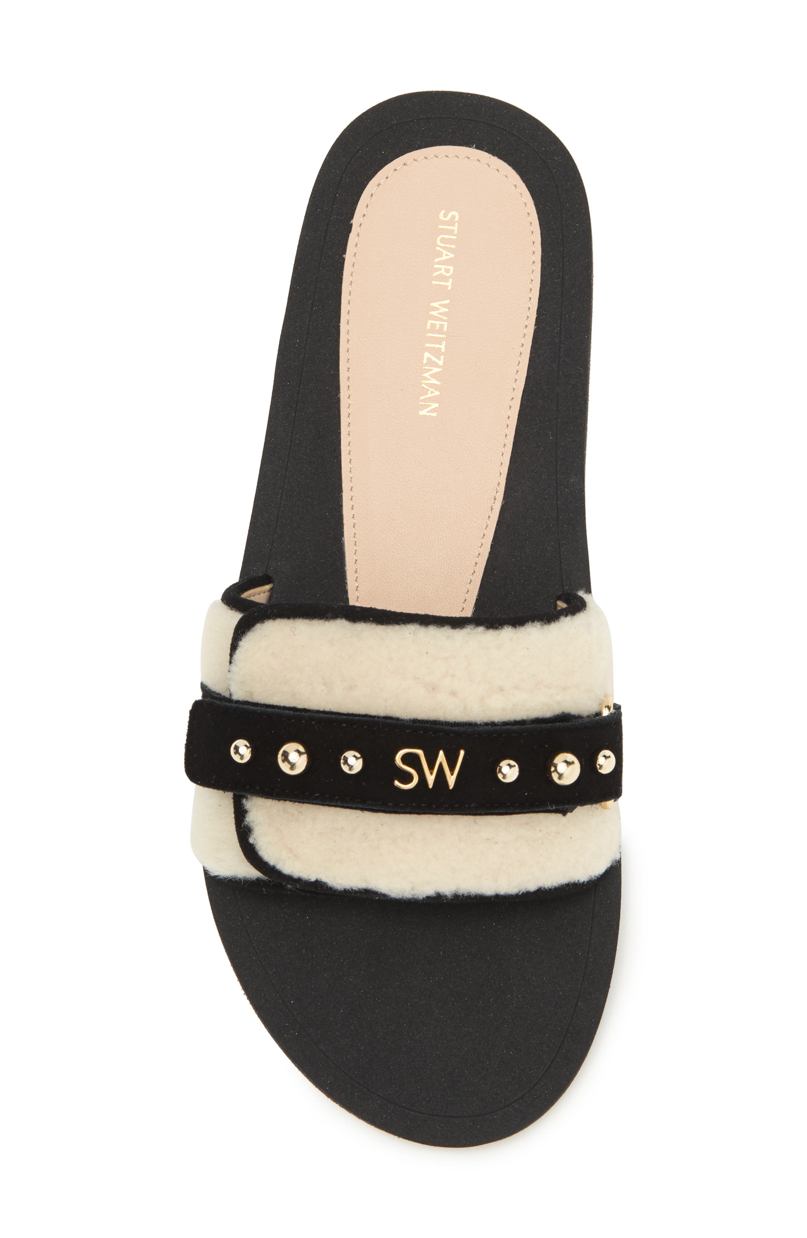 Stuart Weitzman Super Studs Genuine Shearling Slide Sandal, Alternate, color, 