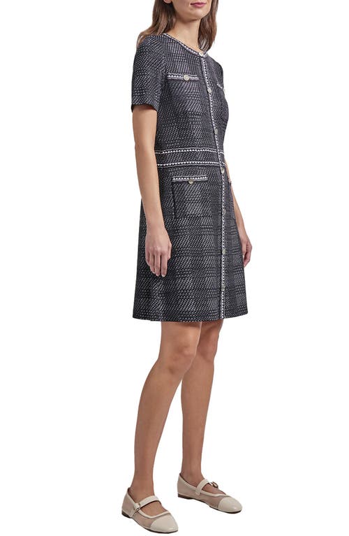Misook Plaid Tweed-knit Button-front Midi Dress In Black/white