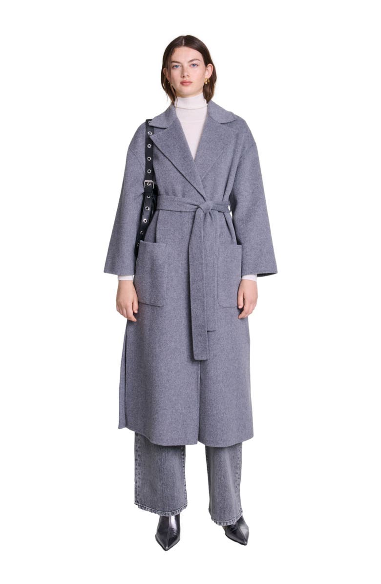 maje Long double-faced coat with belt, Main, color, 