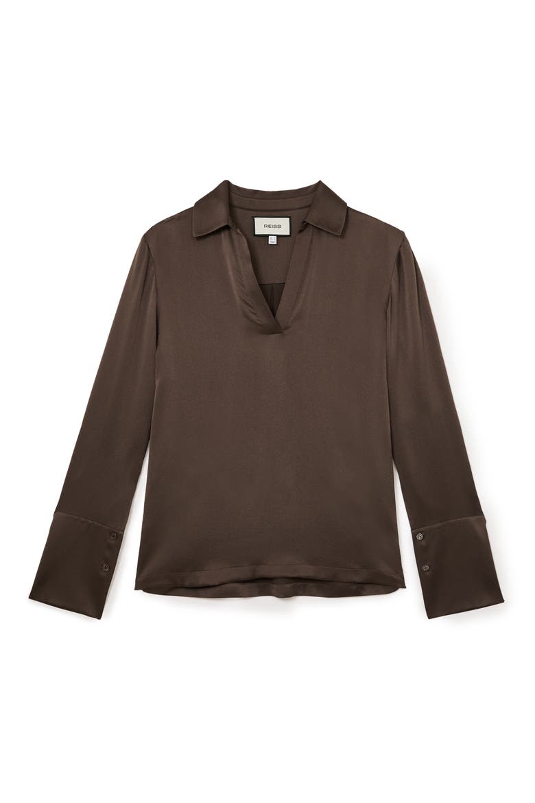 Marina V-Neck Silk Top, Alternate, color, MOCHA BROWN
