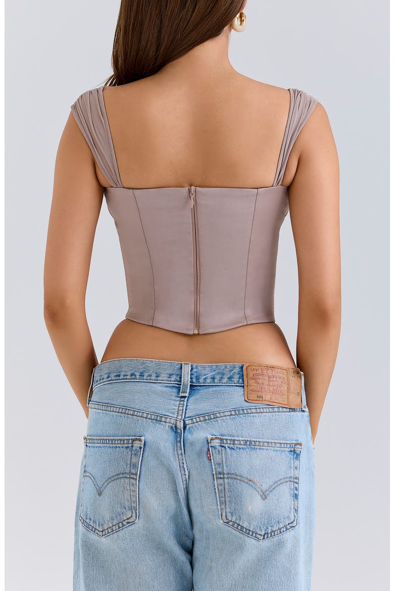 Anja Cap Sleeve Georgette Corset Top, Alternate, color, MOCHA