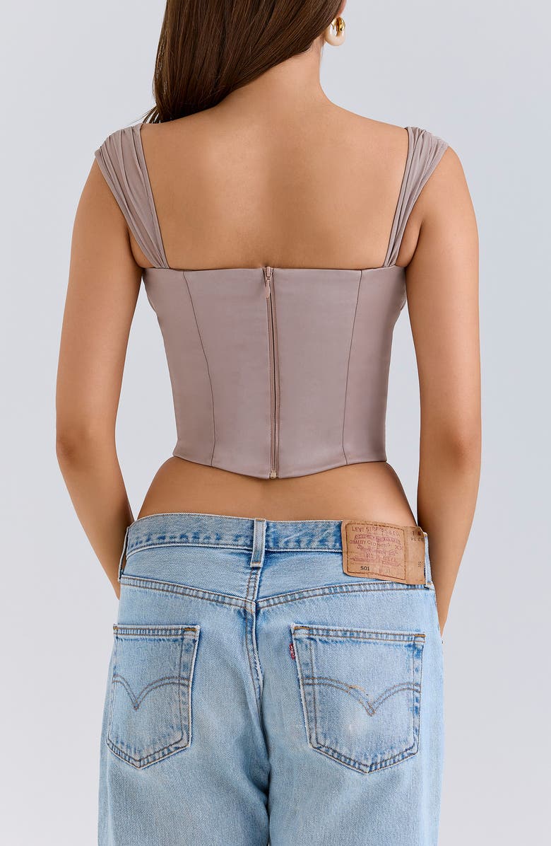 HOUSE OF CB Anja Cap Sleeve Georgette Corset Top, Alternate, color, Mocha