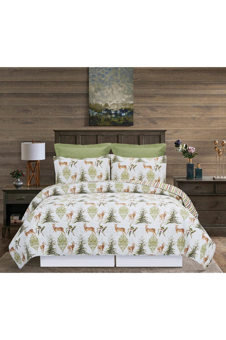 Winter Trails Cotton Quilt Set  - Reversible and Machine Washable, Alternate, color, Green