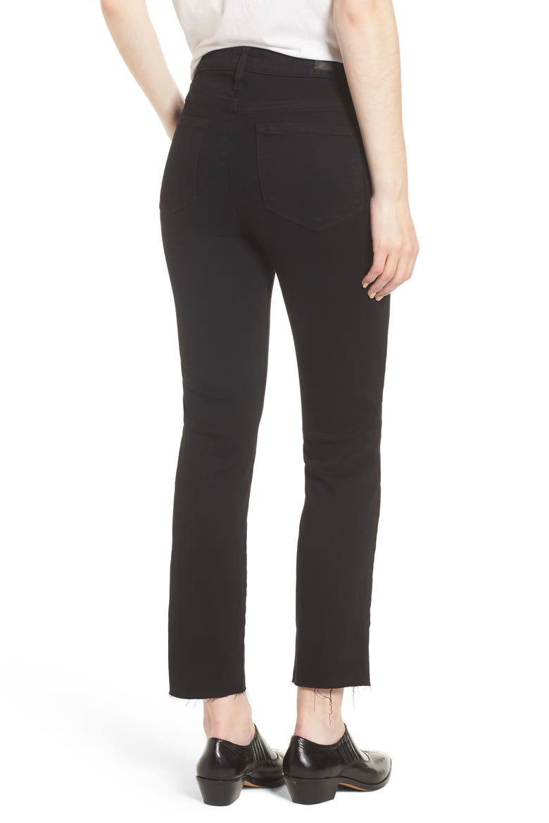 Hoxton High Waist Straight Raw Hem Ankle Jeans, Alternate, color, BLACK OVERDYE