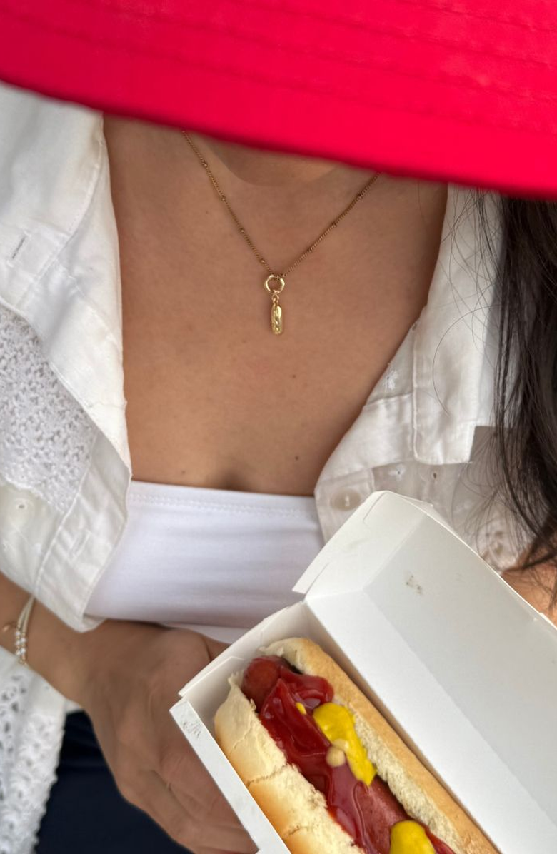 Nickel & Suede Hotdog Charm, Alternate, color, Gold