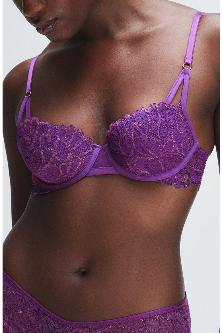 Not Sorry Lightly Lined Lace Balconette Bra, Main, color, PURPLE GEM/ CLARET METALLIC