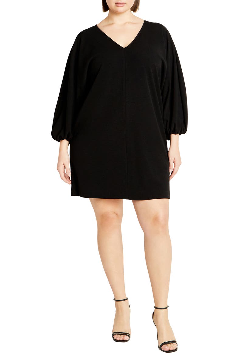 Lilia Balloon Sleeve Minidress, Main, color, BLACK