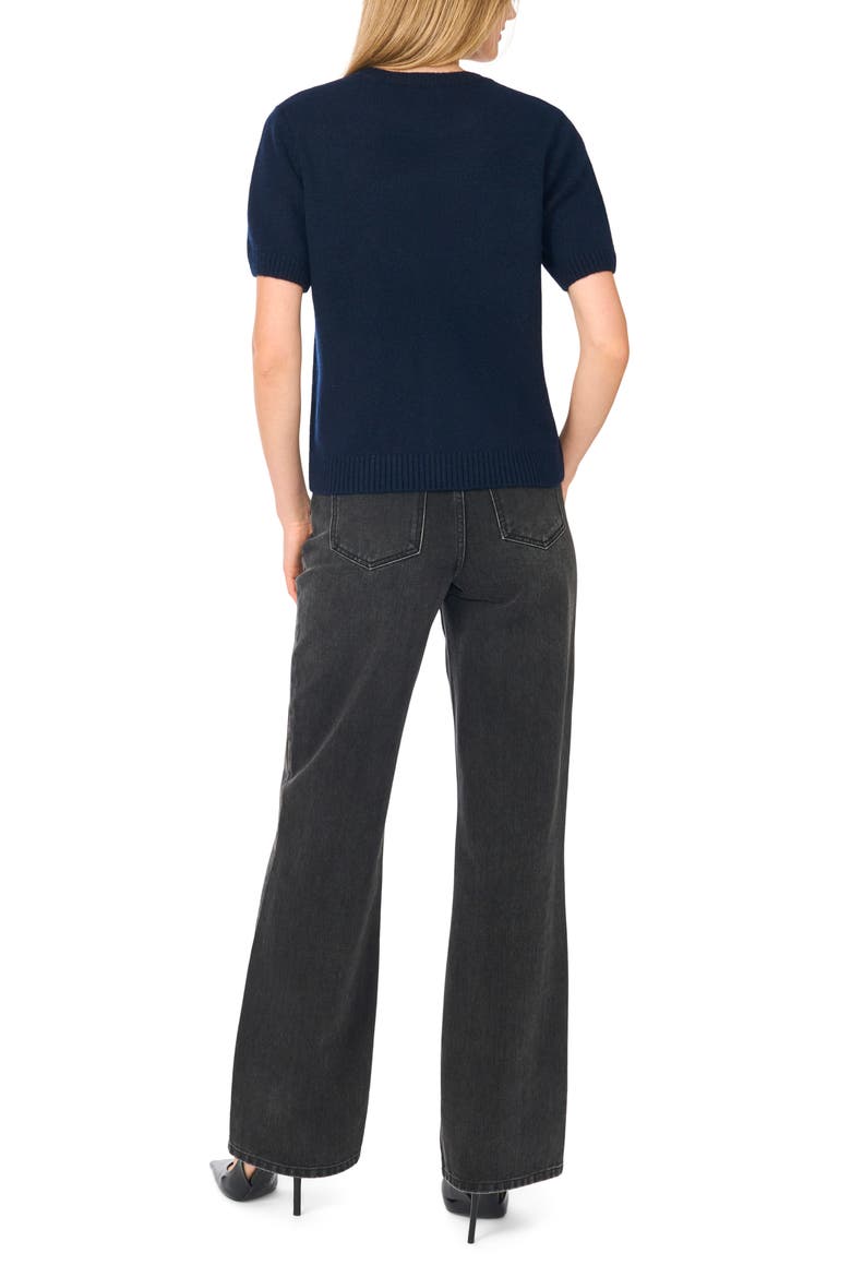 Embroidered Short Sleeve Crewneck Sweater, Alternate, color, NOT SO NAVY