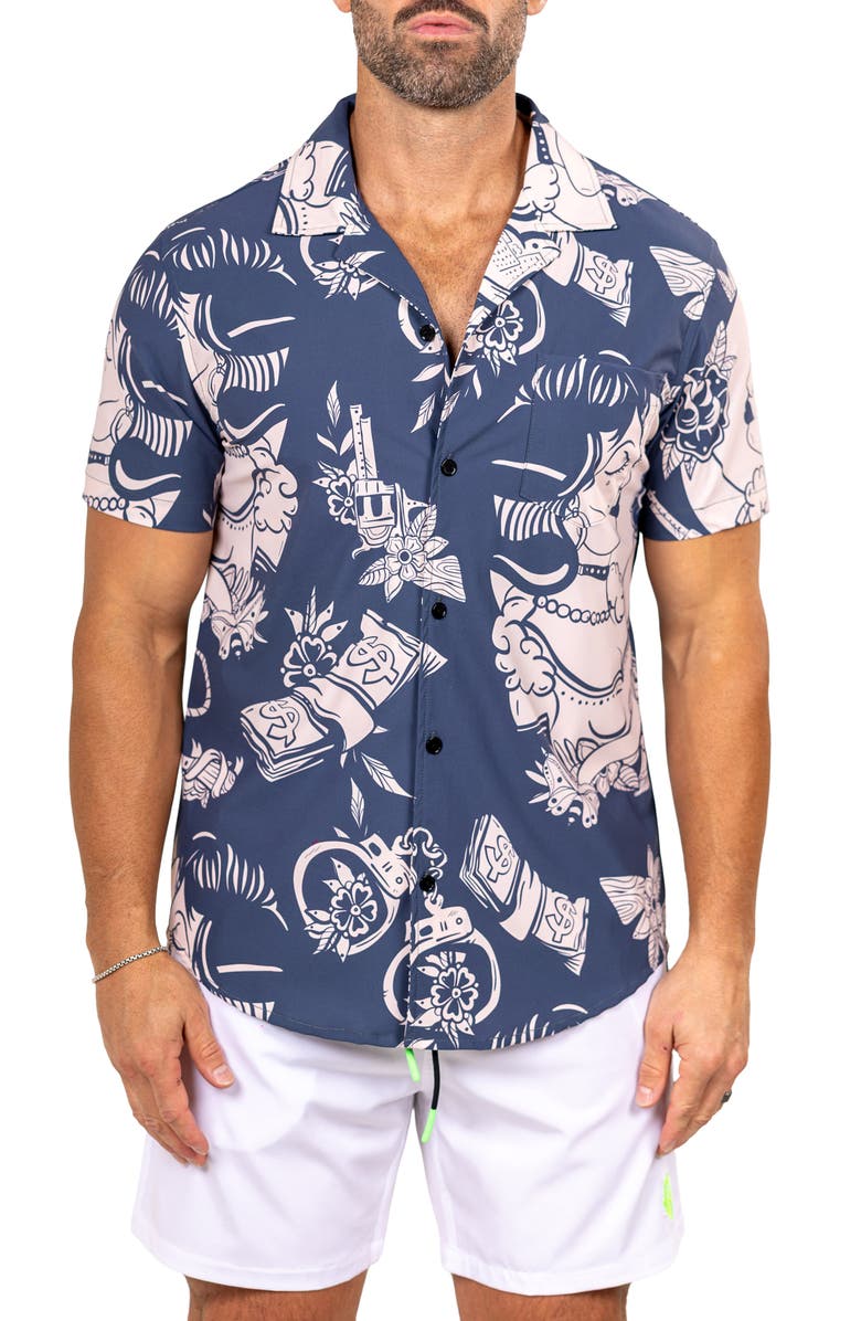 Maceoo Marthyr0400 Short Sleeve Camp Shirt, Main, color, Blue