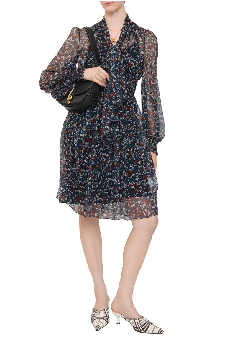 Ditsy Floral Silk Dress, Main, color, Black