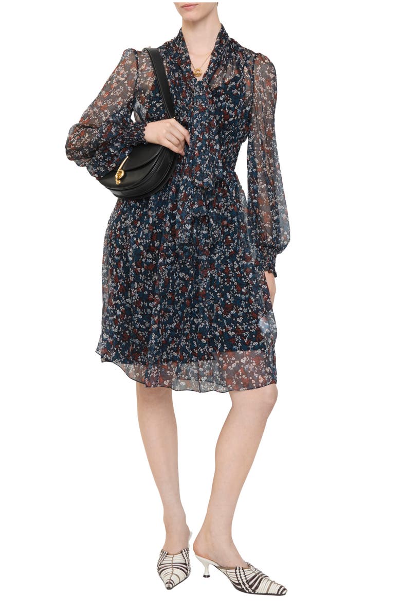 Burberry Ditsy Floral Silk Dress, Main, color, Black