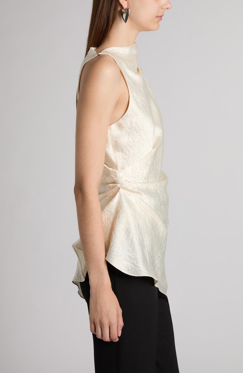 McQueen Asymmetric Crinkled Satin Top, Alternate, color, Oyster