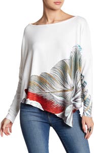 GO COUTURE Printed Asymmetrical Hem Dolman Sweater