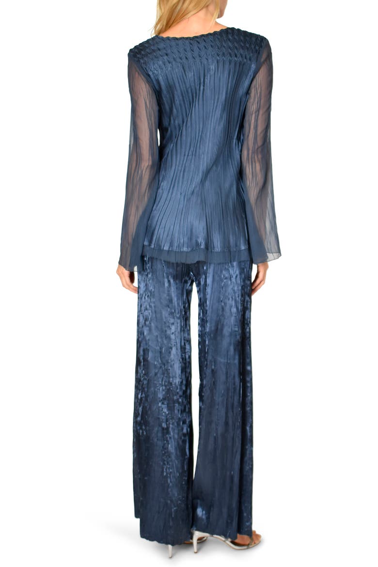 Two-Piece Charmeuse & Chiffon Tiered Long Sleeve Tunic & Pants Set, Alternate, color, ECLIPSE