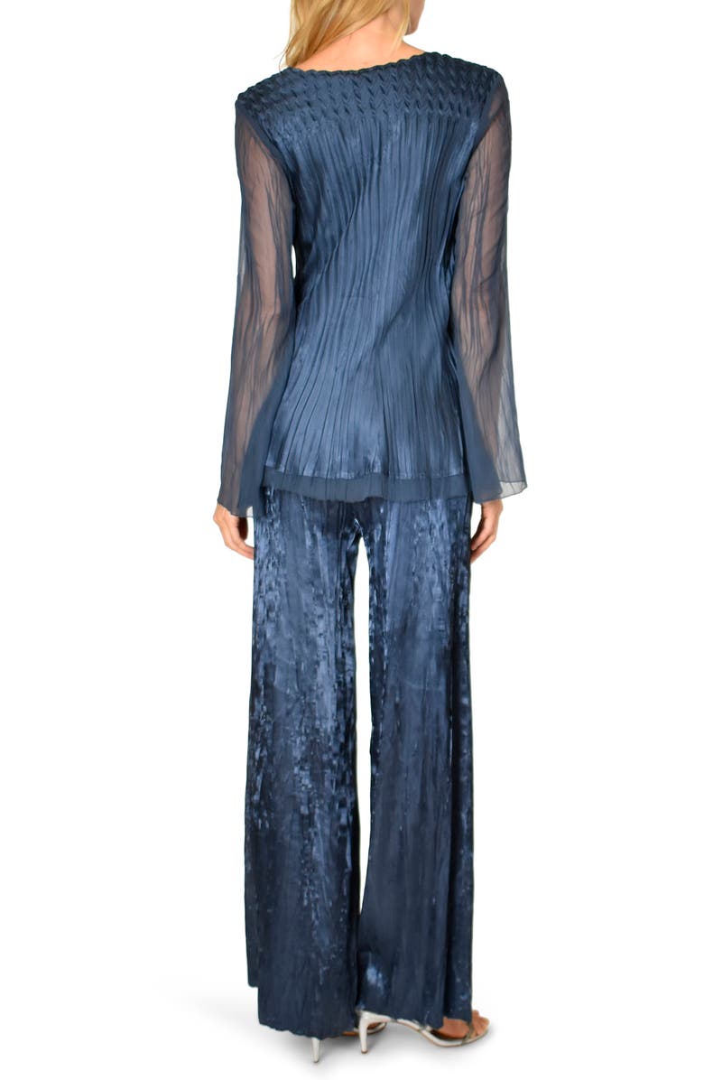 Komarov Two-Piece Charmeuse & Chiffon Tiered Long Sleeve Tunic & Pants Set, Alternate, color,