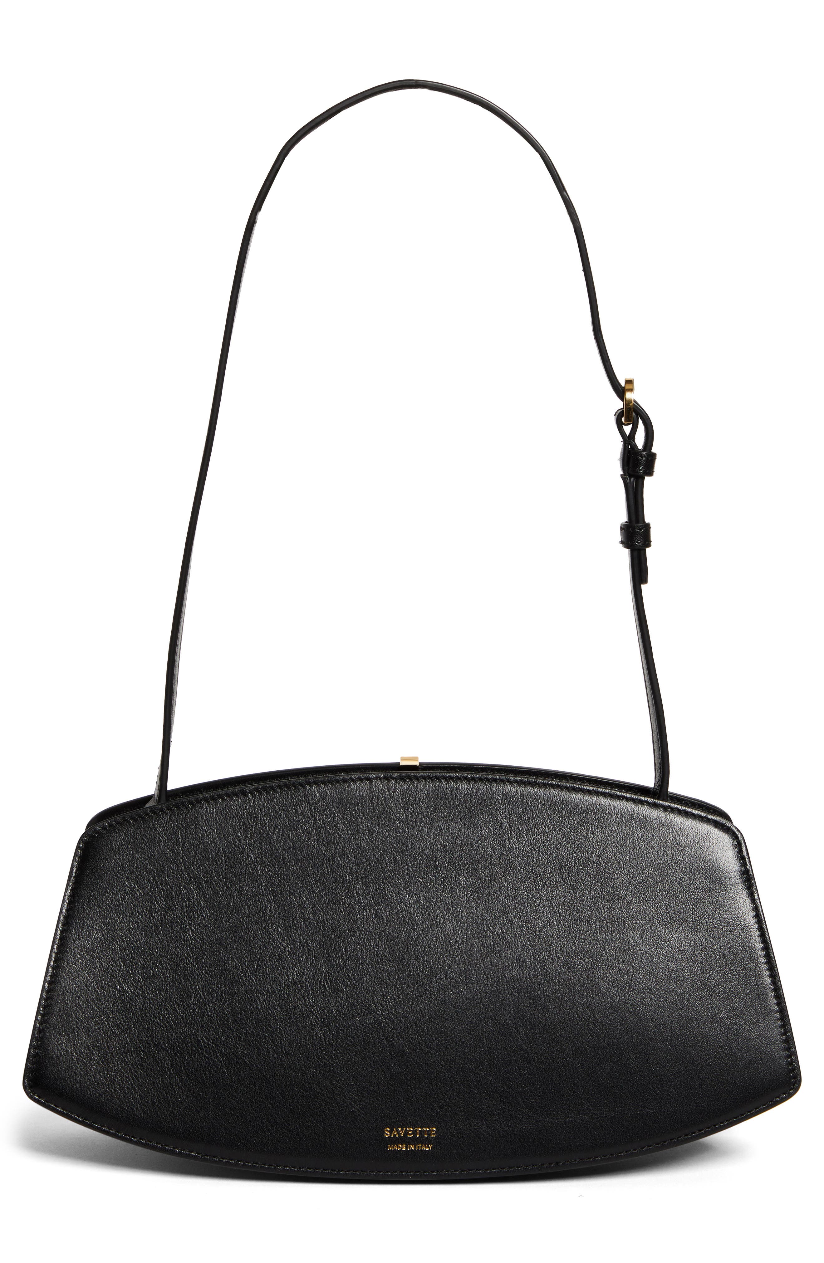 SAVETTE The Florence Leather Shoulder Bag, Alternate, color, Black