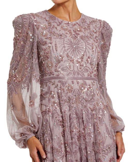 Mac Duggal Puff Sleeve Embellished A-line Gown