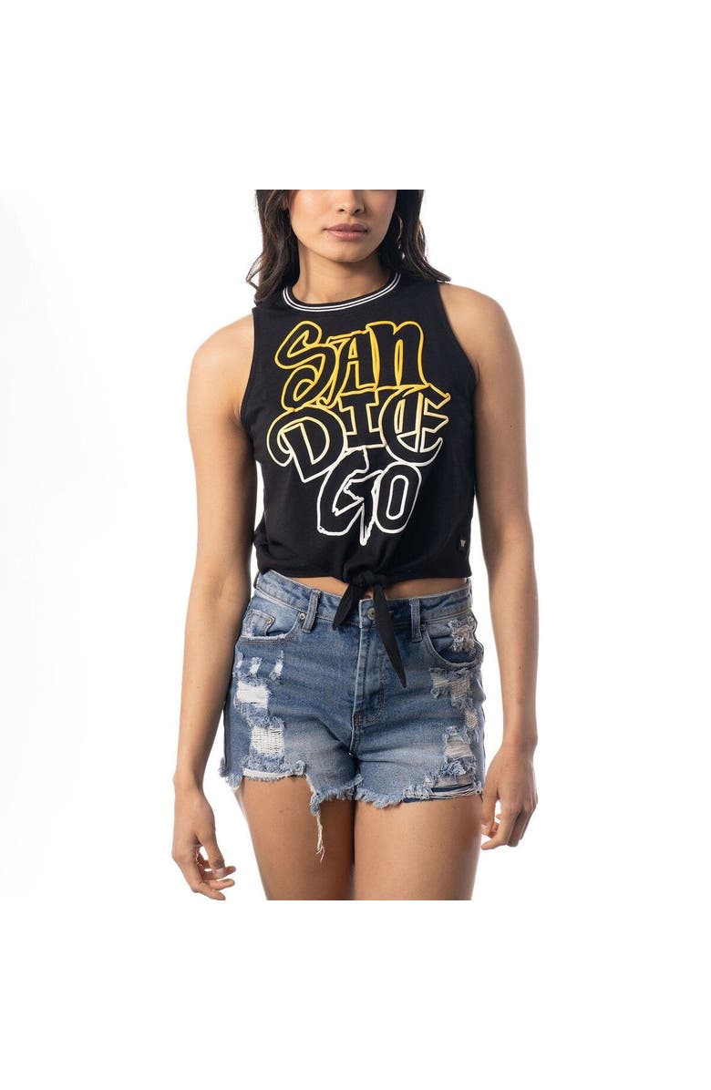 THE WILD COLLECTIVE Women's The Wild Collective Black San Diego Padres Twisted Tie Front Tank Top, Alternate, color, Black