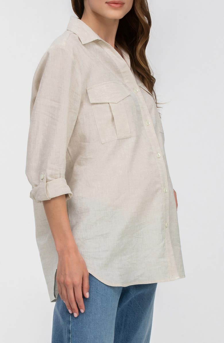 PIETRO BRUNELLI MATERNITY Safari Linen & Cotton Button-Up Maternity Shirt, Alternate, color, Oat Milk