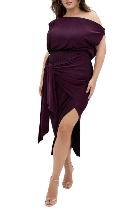 Paloma Tie Waist One-Shoulder Midi Dress (Plus)