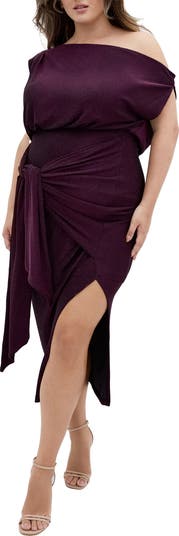 City Chic Paloma Tie Waist One-Shoulder Midi Dress | Nordstrom
