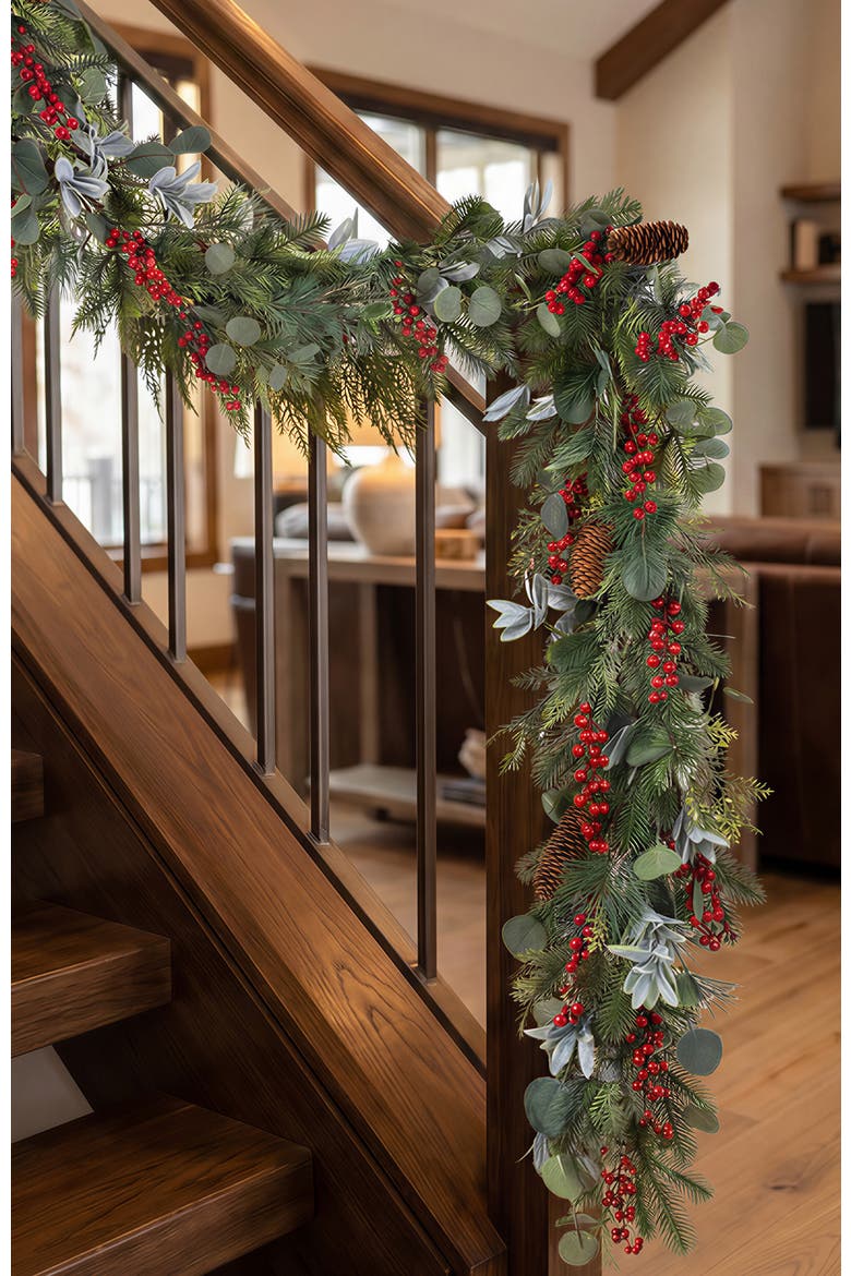 6ft Christmas Berry & Pinecone Floral Garland, Alternate, color, Green