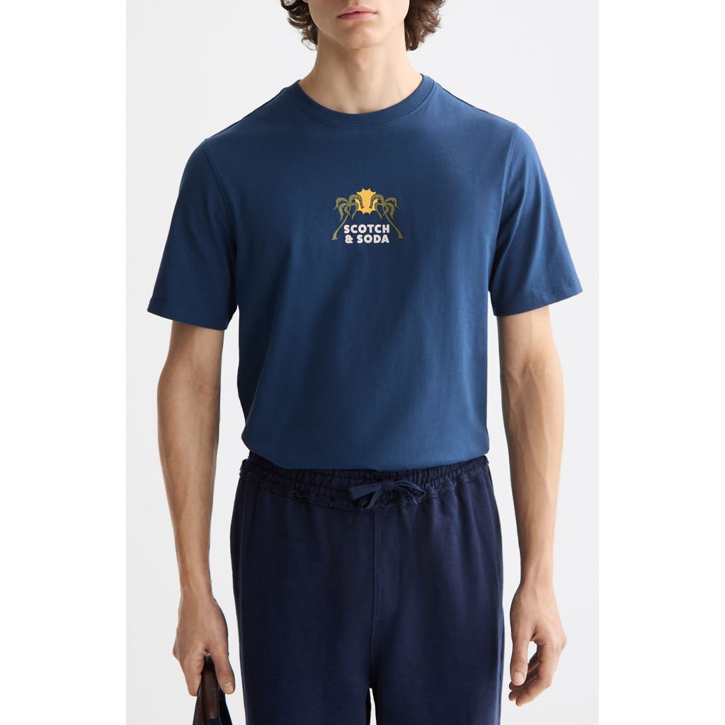 Scotch & Soda Crewneck Graphic T-shirt In Blue