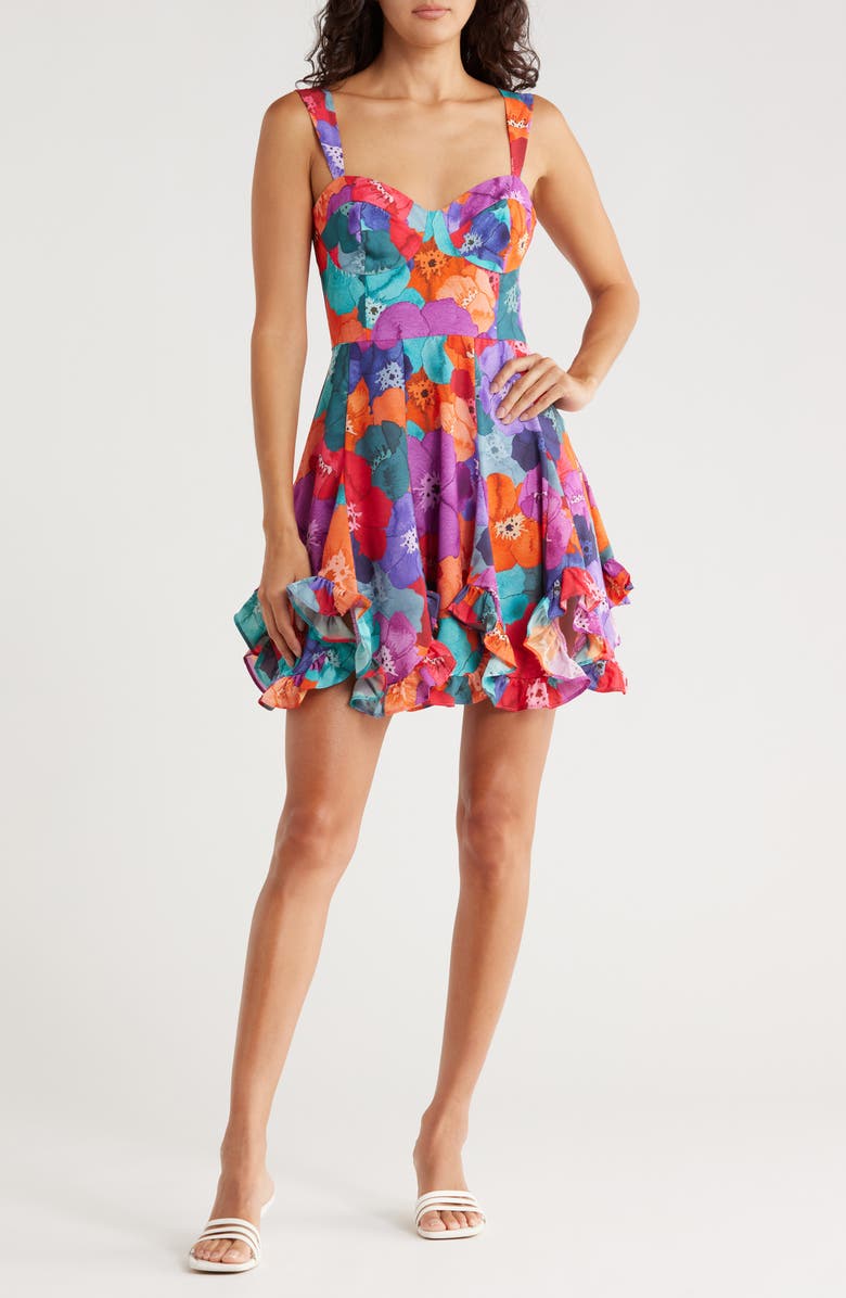 Hutch Scallop Hem Fit and Flare Dress, Main, color, Aqua/ Purple/ Orange