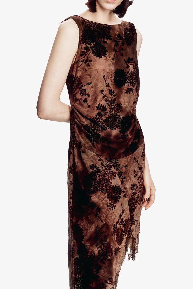 Dahlia Tulle Knit Asymmetrical, Alternate, color, Chocolate