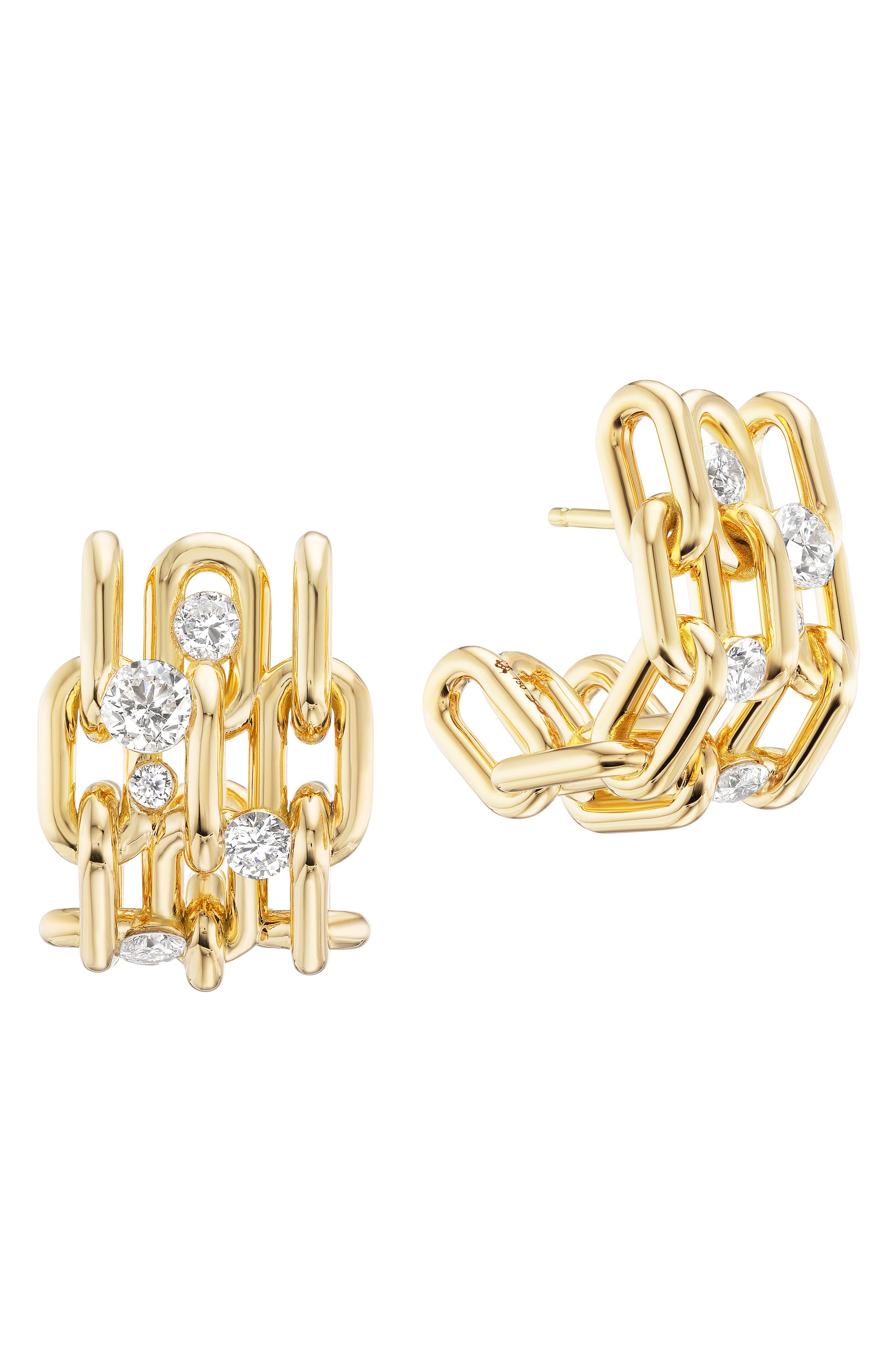 Uniform Object Power Stack Diamond Hoop Earrings In Yellow Gold