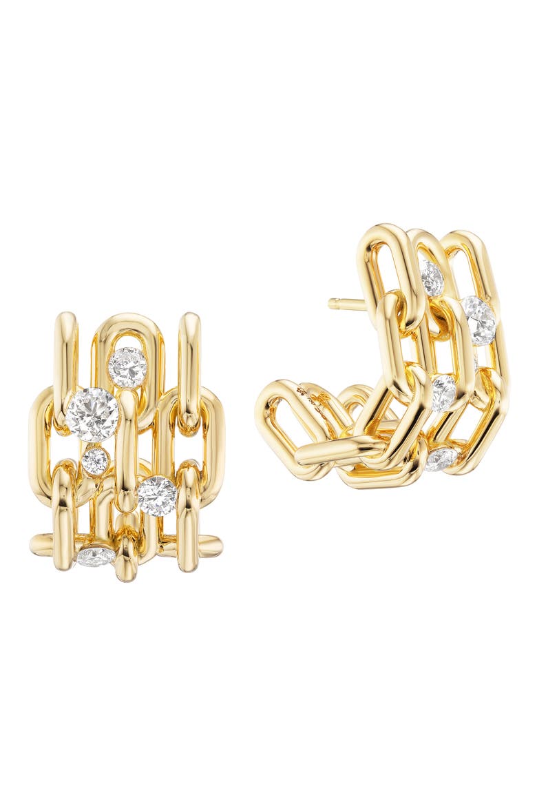 Power Stack Diamond Hoop Earrings, Main, color, YELLOW GOLD