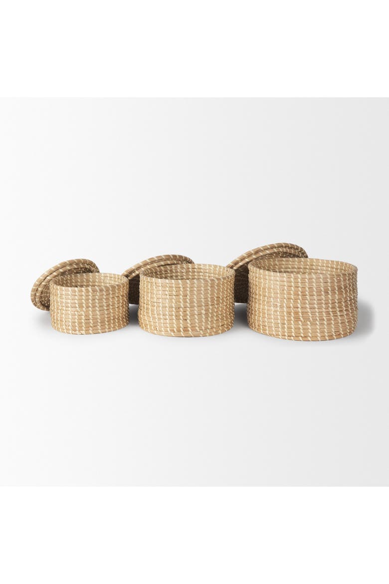 Kailini Set of Nesting Seagrass and Palm Leaf Boxes, Alternate, color, Brown