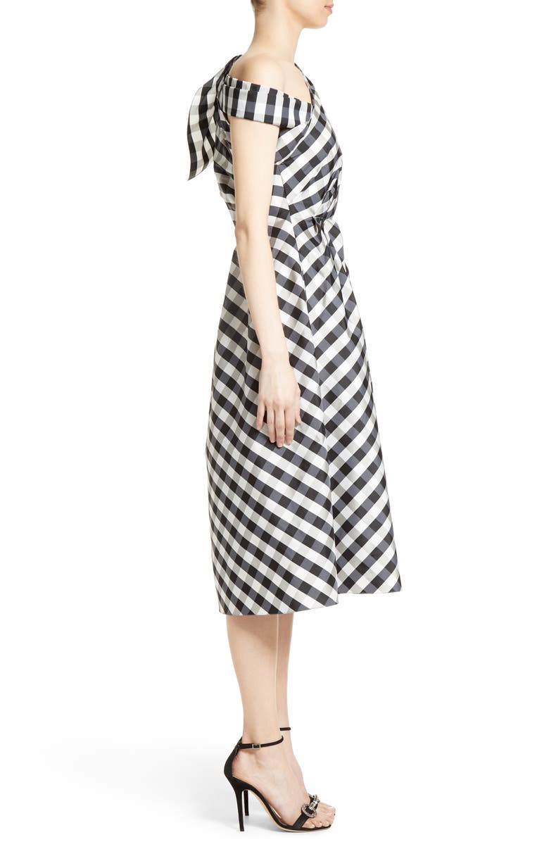 Carolina Herrera Bow Detail One-Shoulder Gingham Dress, Alternate, color, 