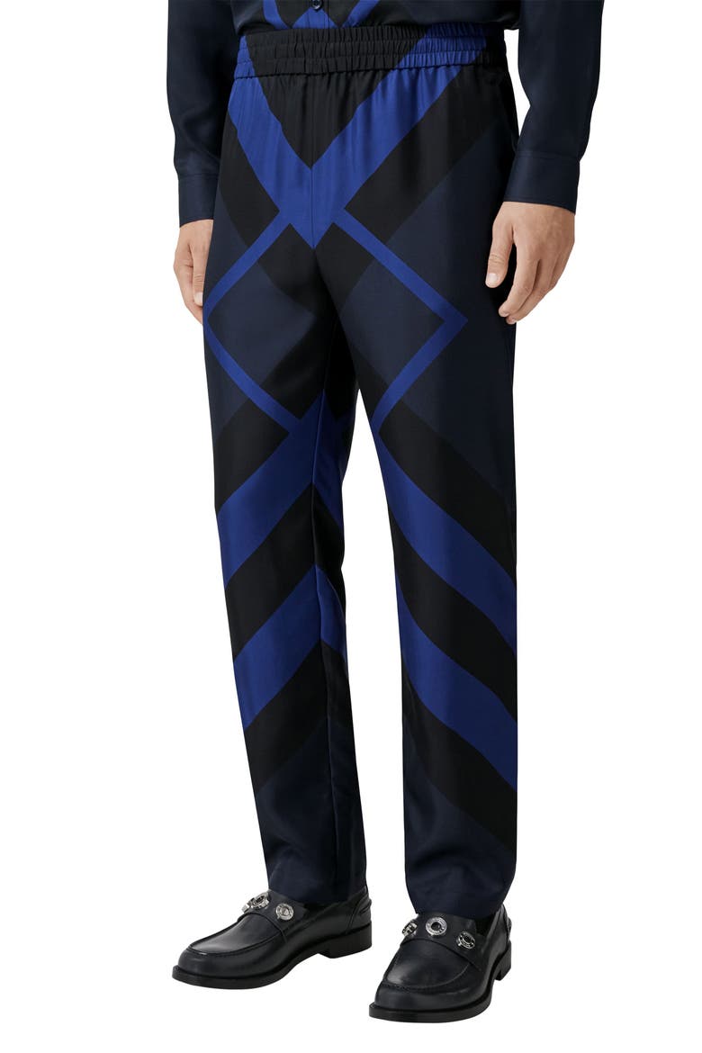 Remy Chevron Check Silk Pants (Nordstrom Exclusive), Alternate, color, DARK CHARCOAL BLUE
