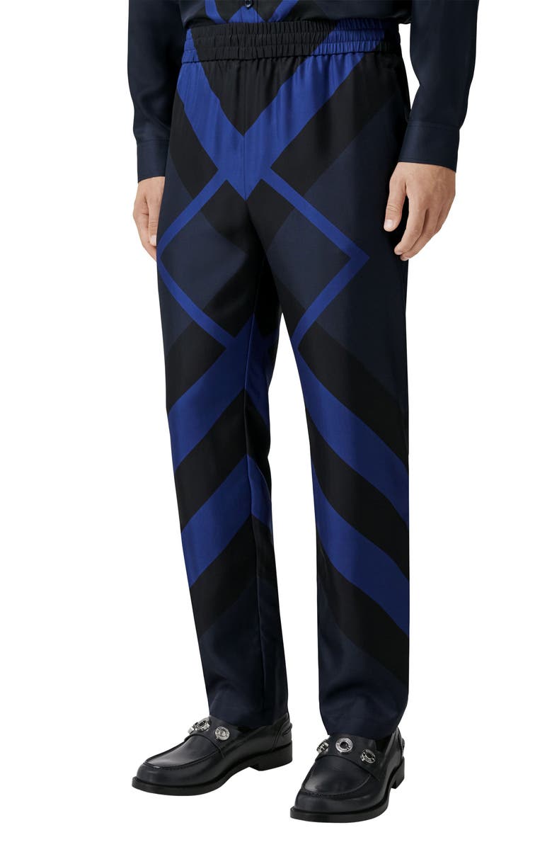 Burberry Remy Chevron Check Silk Pants, Alternate, color, Dark Charcoal Blue