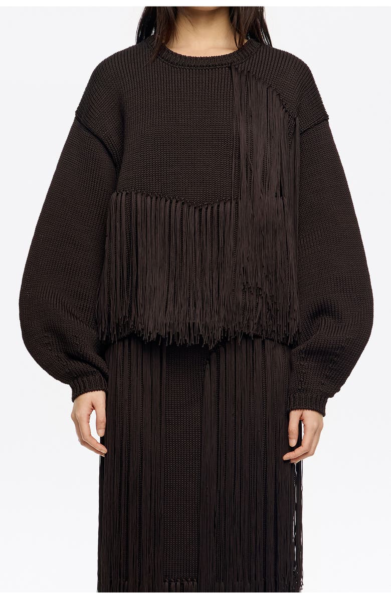 Bimba y Lola Fringed Balloon Sweater, Main, color, Brown