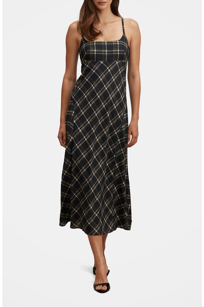 Harley Check Godet Midi Dress, Main, color, OLIVE CHECK