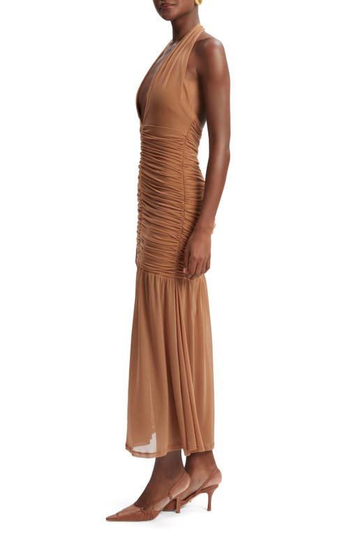 Bardot Sephera Halter Neck Mesh Midi Dress In Chestnut