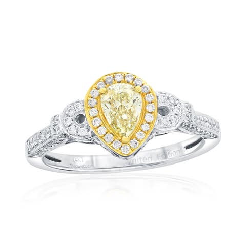 14K White & Yellow Gold 0.50ct Yellow Diamond & 0.46cttw Diamond Ring