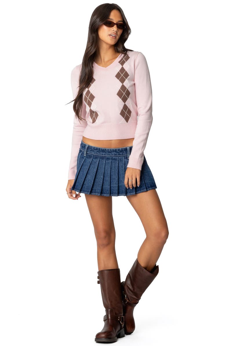 EDIKTED Argyle V-Neck Sweater, Alternate, color, Light-Pink